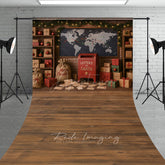 Aperturee - Aperturee Christmas Mailroom Sweep Backdrop Santa’s Workshop with Letters and Packages Holiday Photo Studio Floor Drop